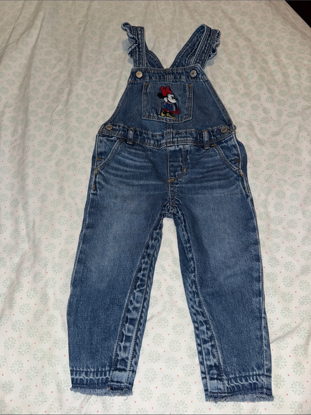 GAP Kids Denim Overalls with Minnie Mouse Patch - Blue & Red